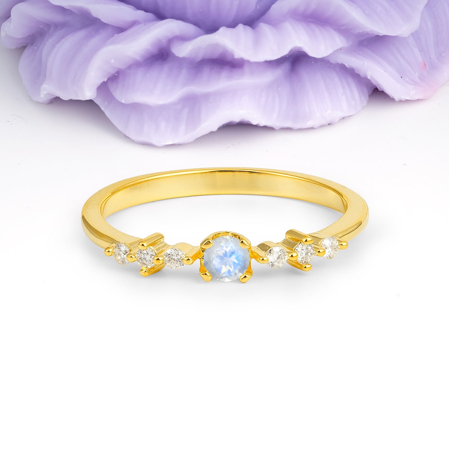 Classic, Minimalist 4-Prong Round Cut Moonstone Engagement Ring - Additional view