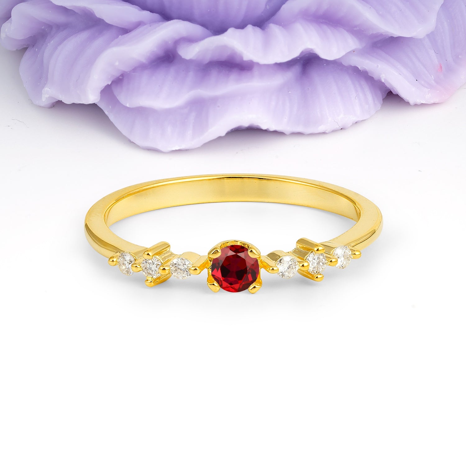 Classic, Minimalist 4-Prong Round Cut Ruby Engagement Ring - Additional view