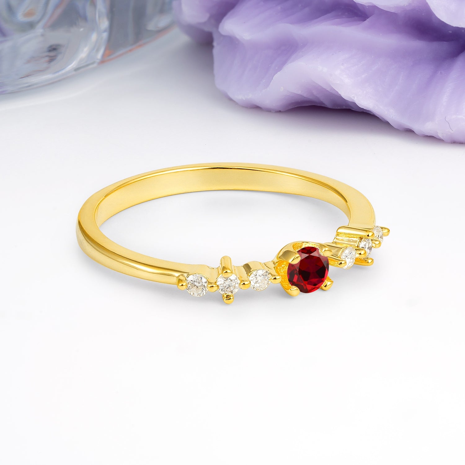 Classic, Minimalist 4-Prong Round Cut Ruby Engagement Ring - Additional view