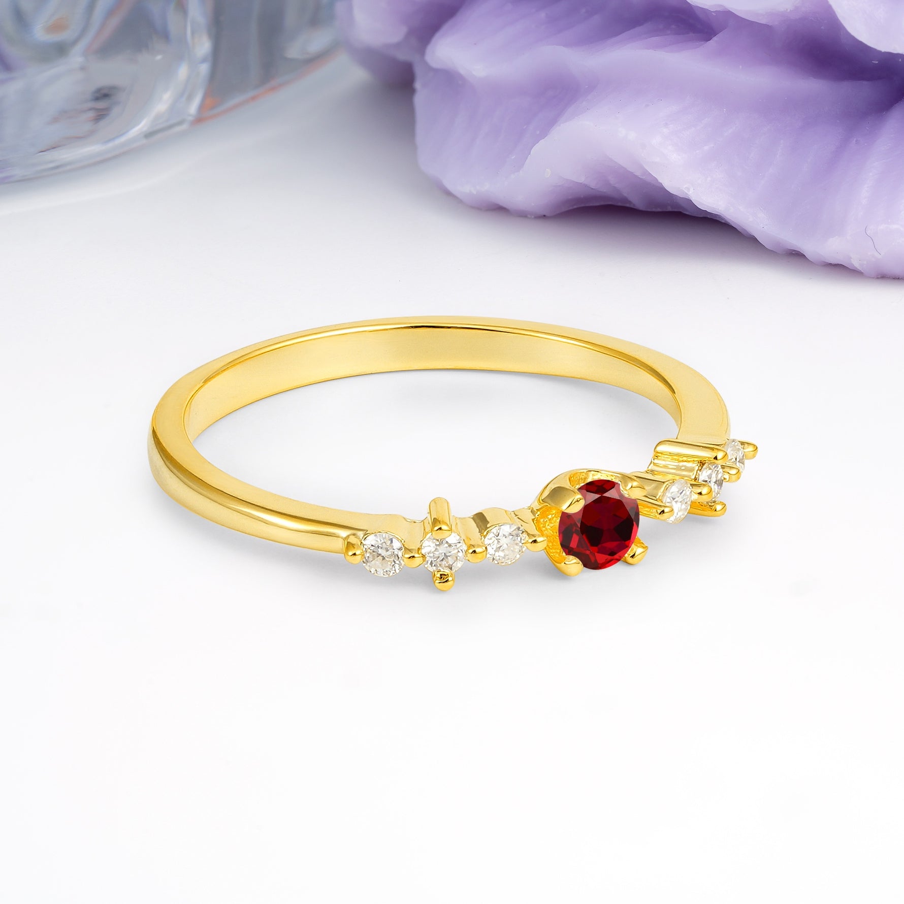 Classic, Minimalist 4-Prong Round Cut Ruby Engagement Ring - Additional view