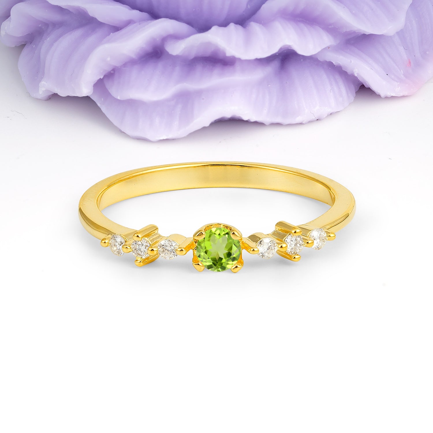 Classic, Minimalist 4-Prong Round Cut Peridot Engagement Ring - Additional view