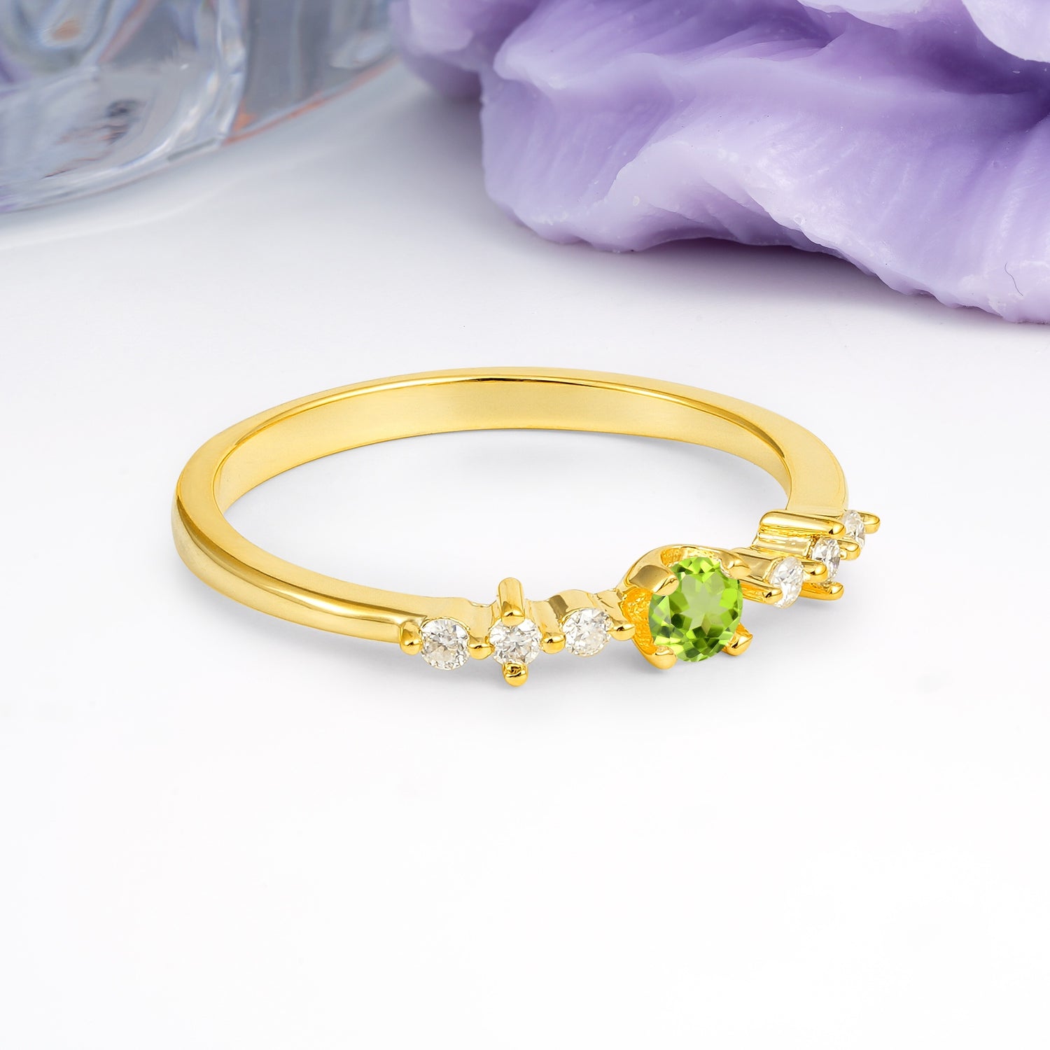 Classic, Minimalist 4-Prong Round Cut Peridot Engagement Ring - Additional view