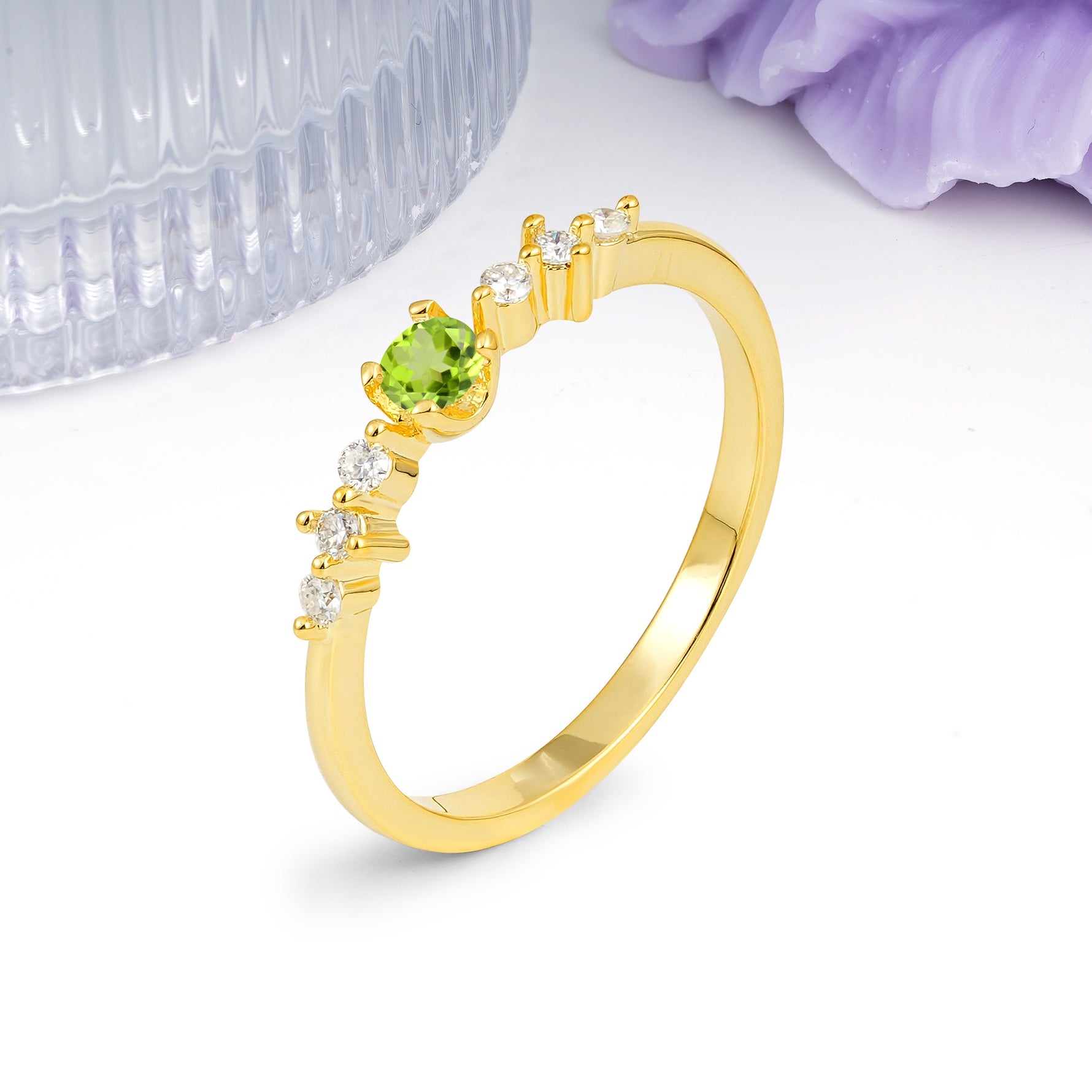 Classic, Minimalist 4-Prong Round Cut Peridot Engagement Ring - Additional view