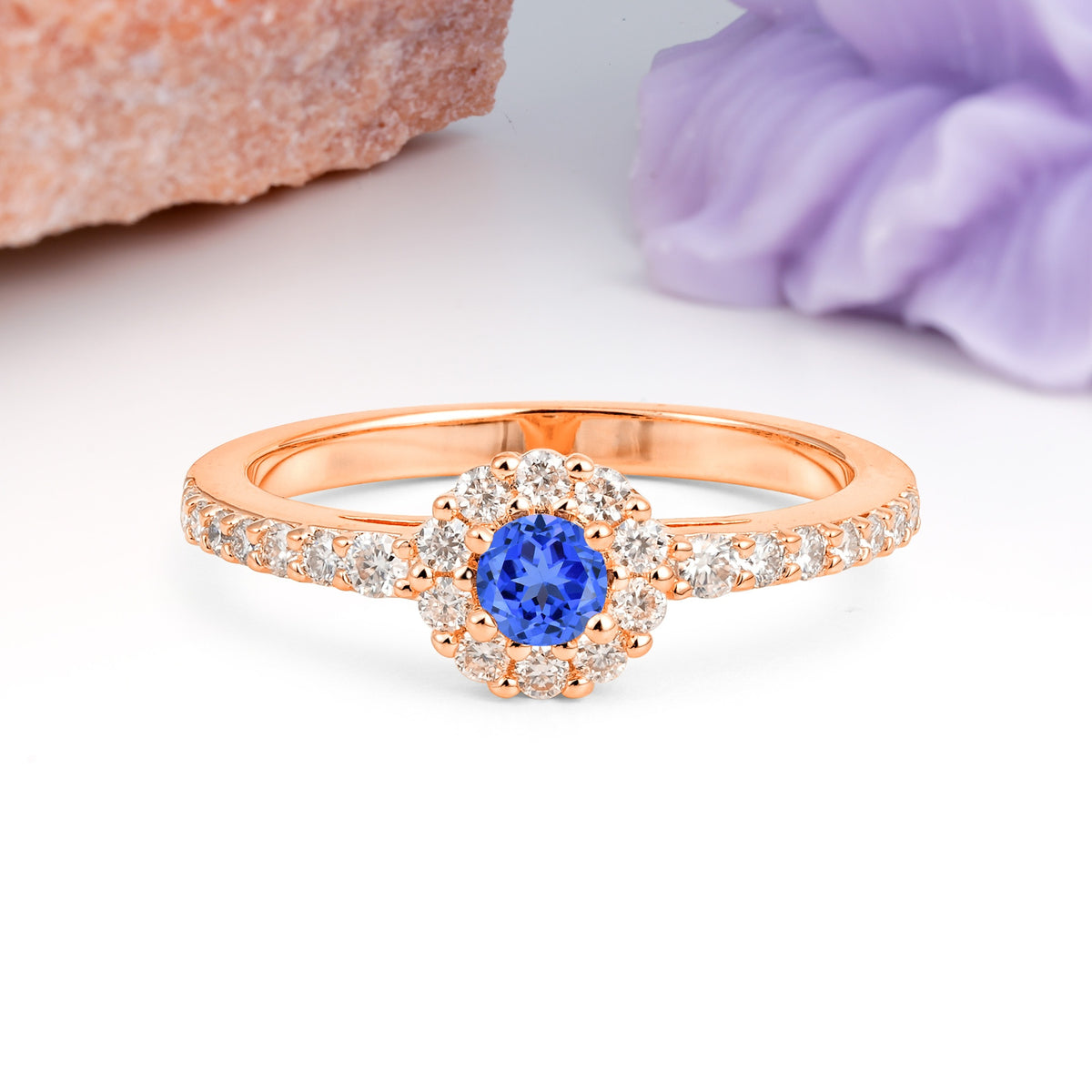 Exquisite Luxury Pavé Set 4 Prong Round Cut Sapphire Wedding Ring - Additional view