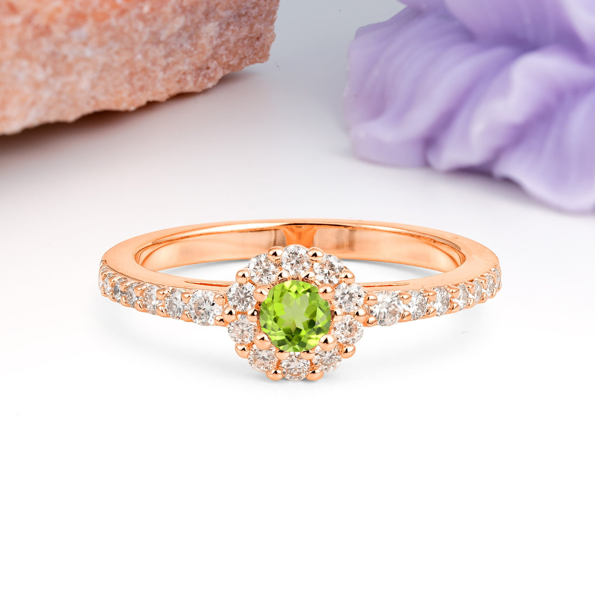 Exquisite Luxury Pavé Set 4 Prong Round Cut Peridot Wedding Ring - Additional view