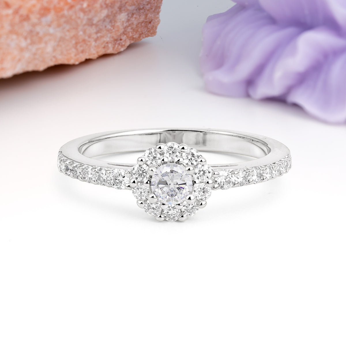 Exquisite Luxury Pavé Set 4 Prong Round Cut Moissanite Wedding Ring - Additional view