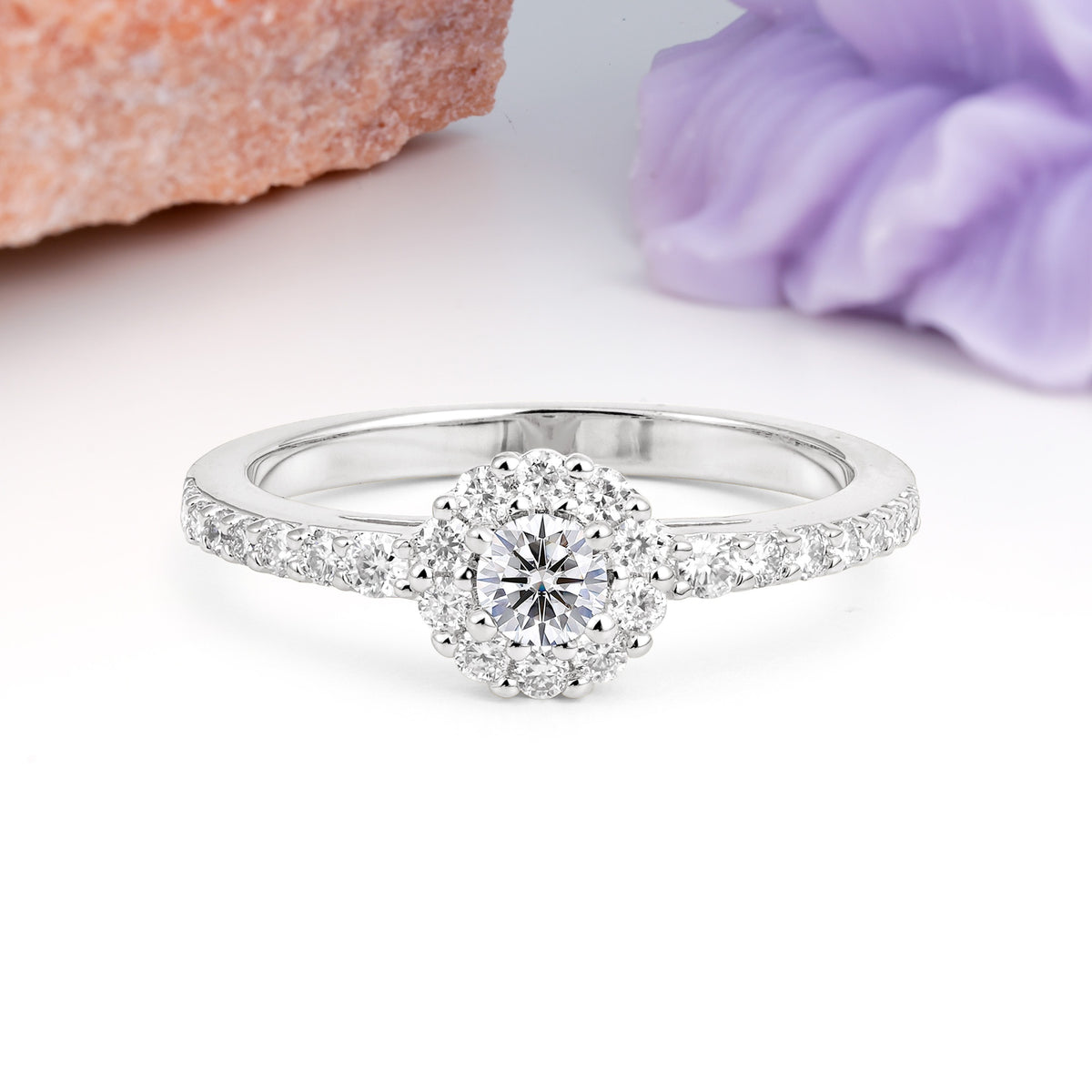 Exquisite Luxury Pavé Set 4 Prong Round Cut Lab Diamond Wedding Ring - Additional view