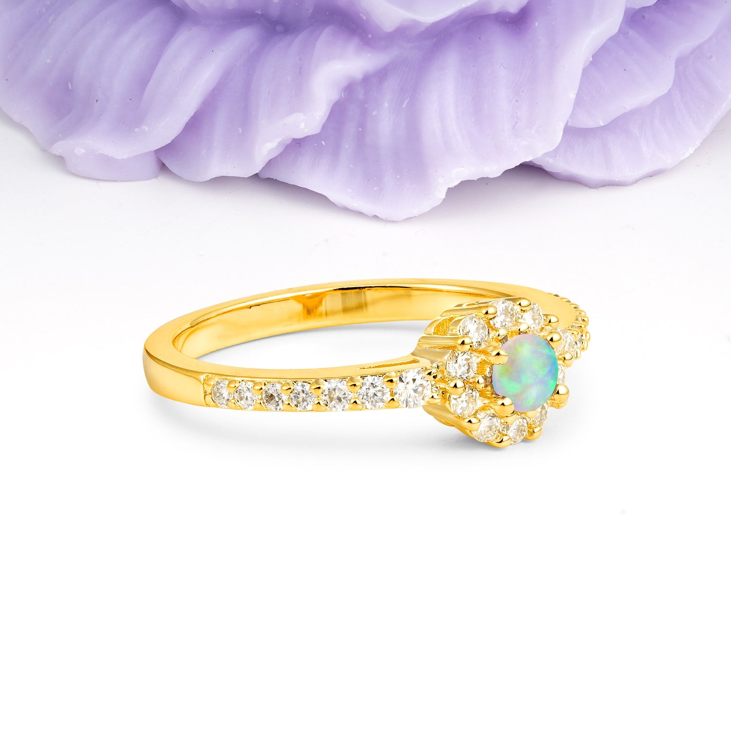 Classic Luxury 4-Prong Round Cut Fire Opal Engagement Ring - Additional view