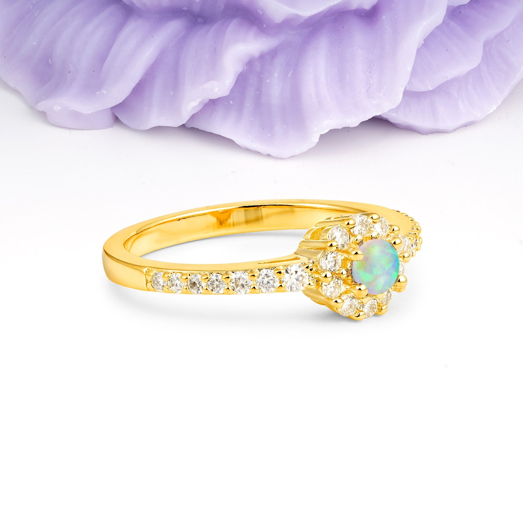 Classic Luxury 4-Prong Round Cut Fire Opal Engagement Ring - Additional view
