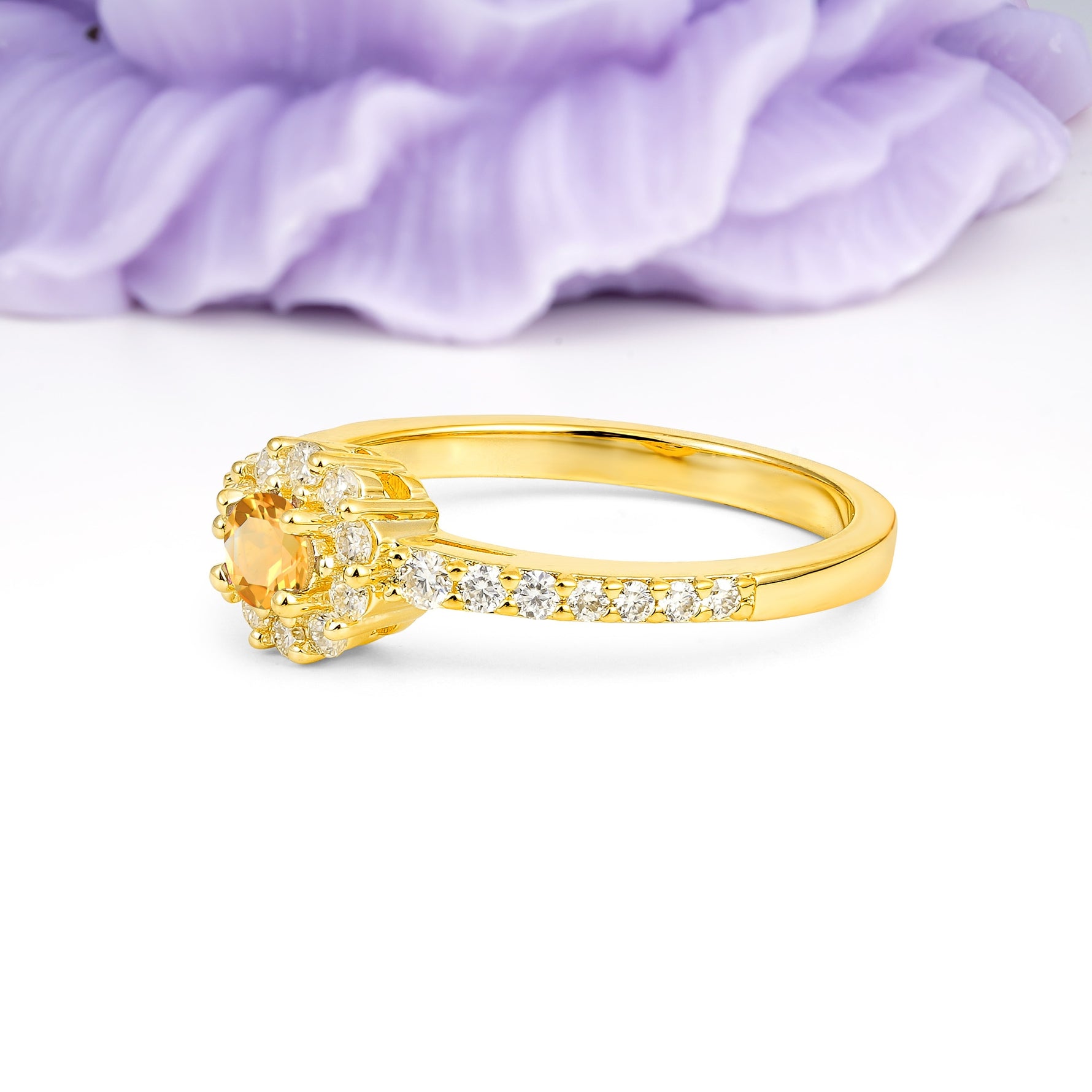 Classic Luxury 4-Prong Round Cut Citrine Engagement Ring - Additional view