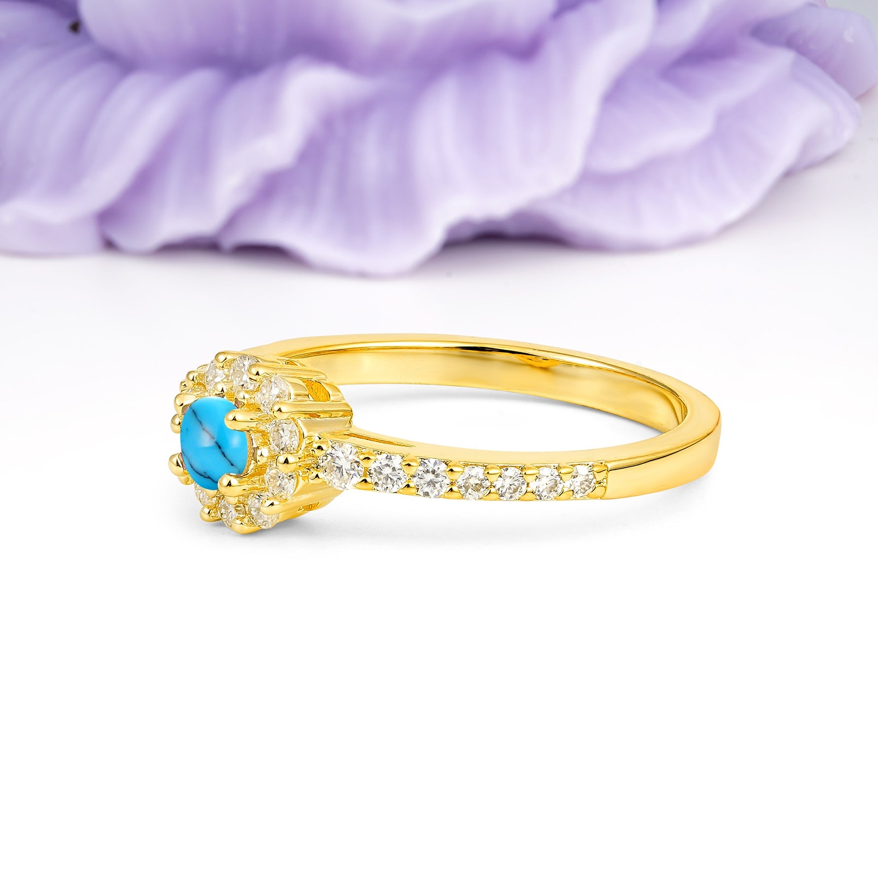 Classic Luxury 4-Prong Round Cut Turquoise Engagement Ring - Additional view