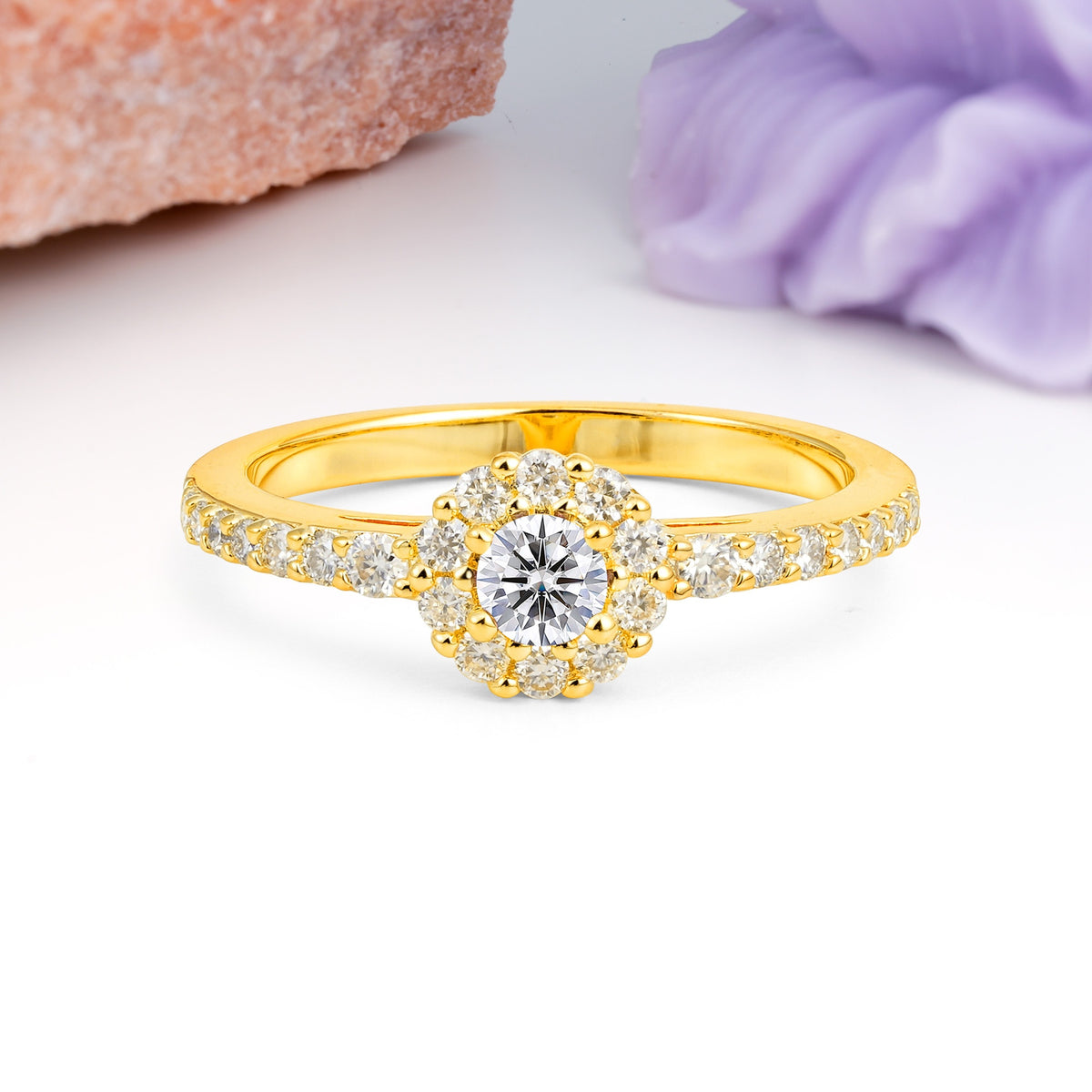 Exquisite Luxury Pavé Set 4 Prong Round Cut Lab Diamond Wedding Ring - Additional view