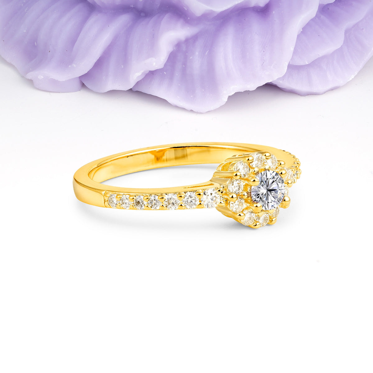Exquisite Luxury Pavé Set 4 Prong Round Cut Lab Diamond Wedding Ring - Additional view