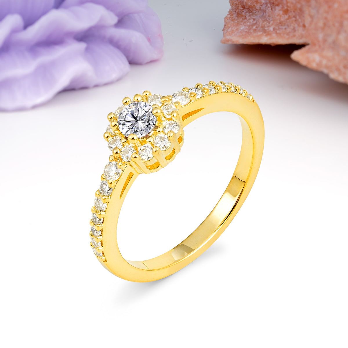 Exquisite Luxury Pavé Set 4 Prong Round Cut Lab Diamond Wedding Ring - Additional view