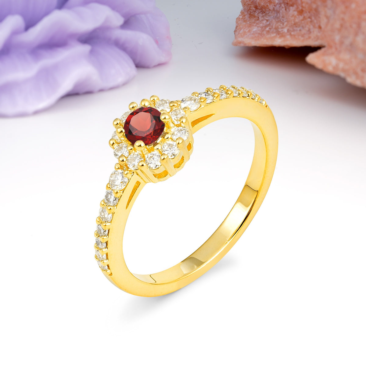 Exquisite Luxury Pavé Set 4 Prong Round Cut Garnet Wedding Ring - Additional view