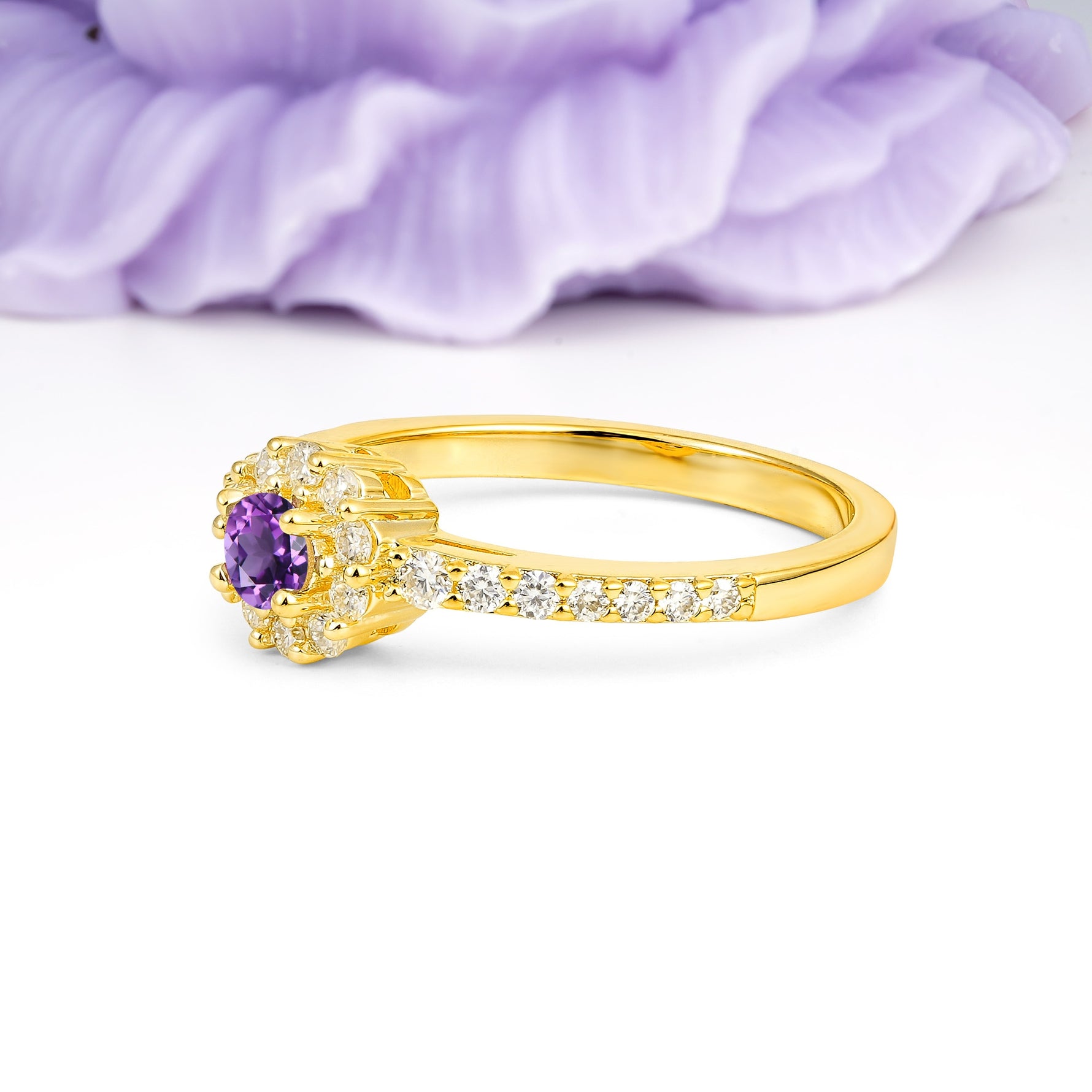 Classic Luxury 4-Prong Round Cut Amethyst Engagement Ring - Additional view