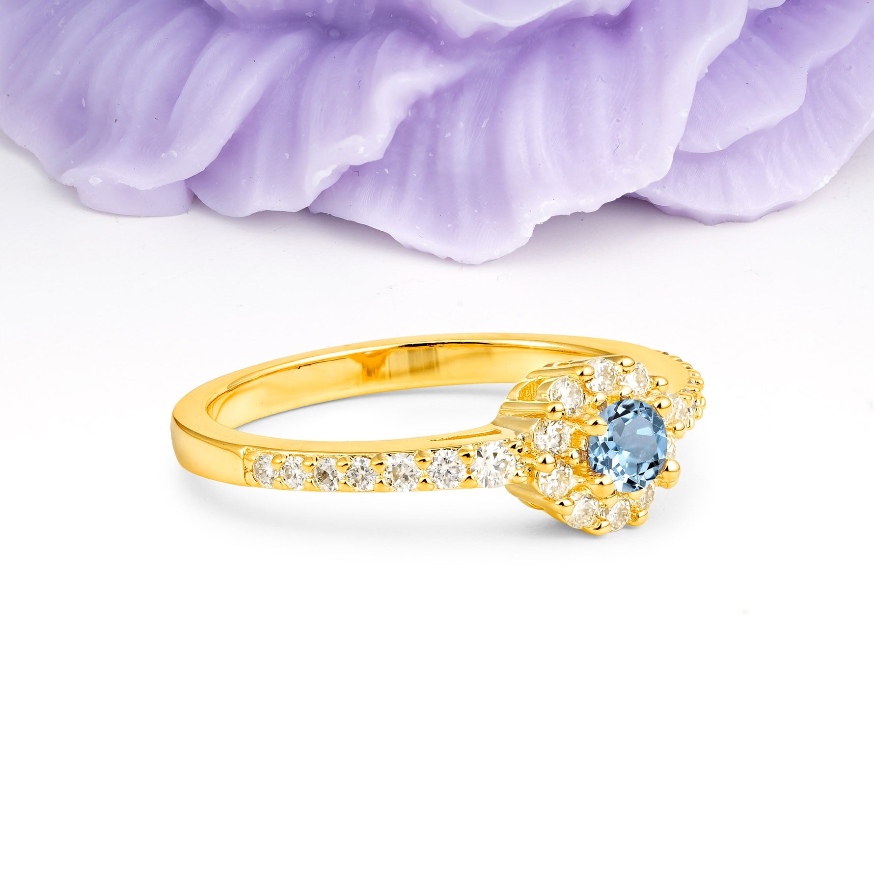 Classic Luxury 4-Prong Round Cut Aquamarine Engagement Ring - Additional view