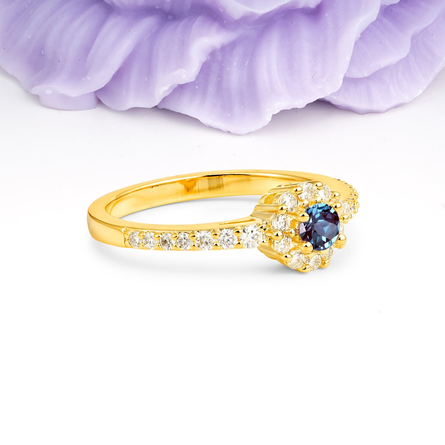 Classic Luxury 4-Prong Round Cut Alexandrite Engagement Ring - Additional view