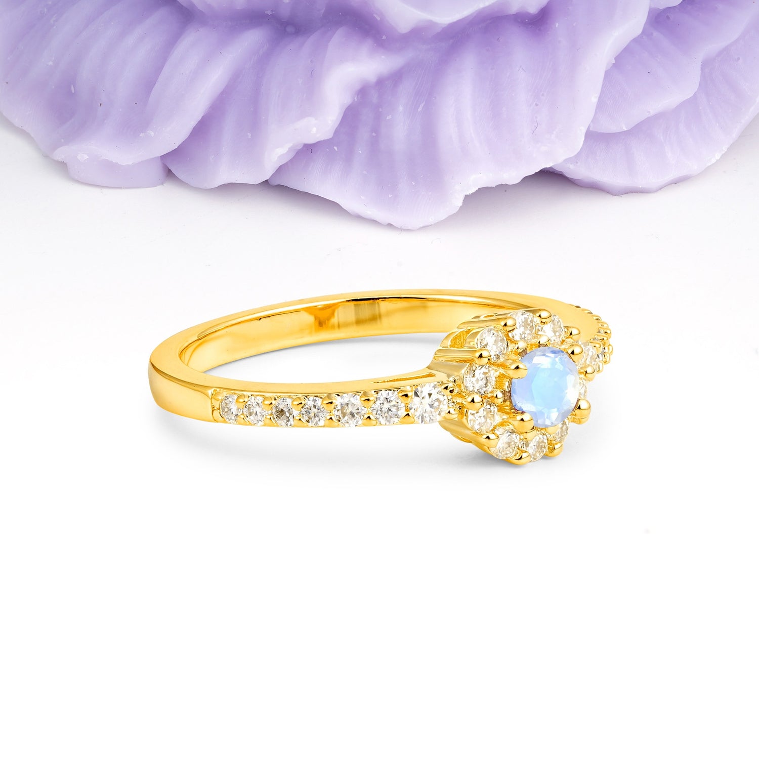 Classic Luxury 4-Prong Round Cut Moonstone Engagement Ring - Additional view