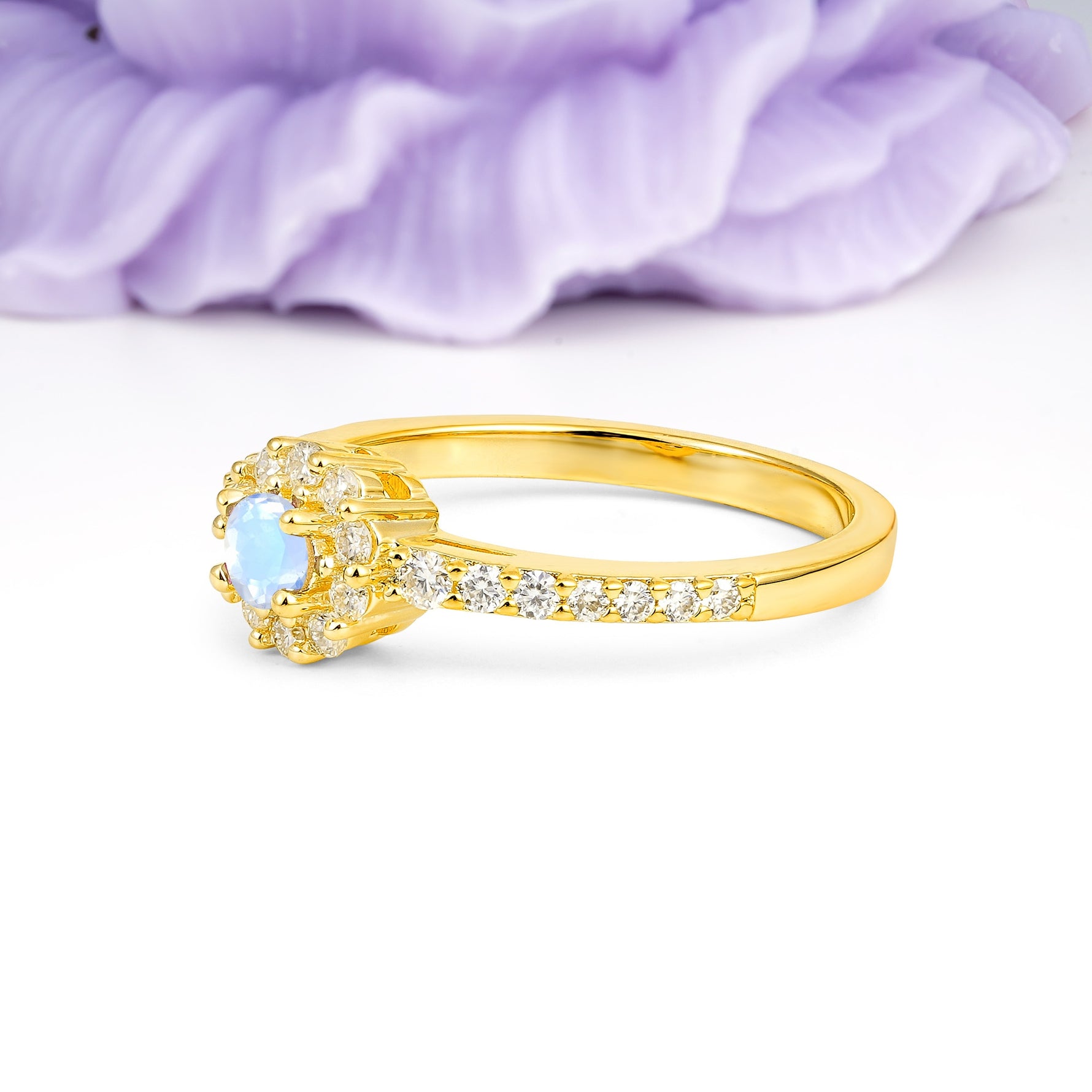 Classic Luxury 4-Prong Round Cut Moonstone Engagement Ring - Additional view