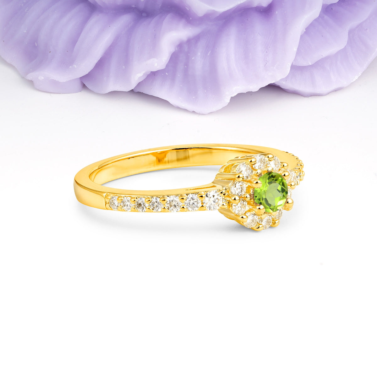 Exquisite Luxury Pavé Set 4 Prong Round Cut Peridot Wedding Ring - Additional view