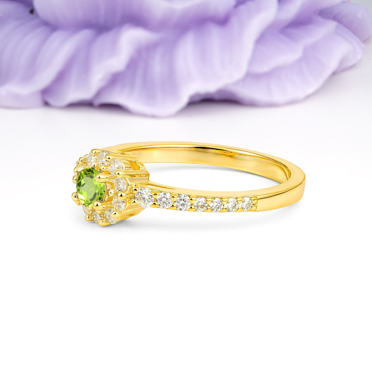 Exquisite Luxury Pavé Set 4 Prong Round Cut Peridot Wedding Ring - Additional view