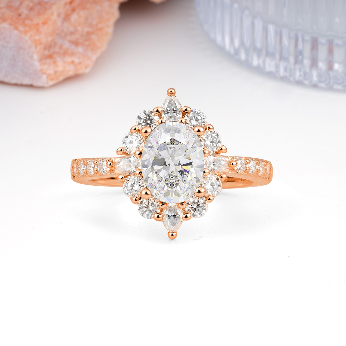 Classic Pavé-Set, Luxurious 4-Prong Oval Cut Moissanite Engagement Ring - Additional view