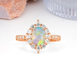 Classic Pavé-Set, Luxurious 4-Prong Oval Cut Fire Opal Engagement Ring - Additional view