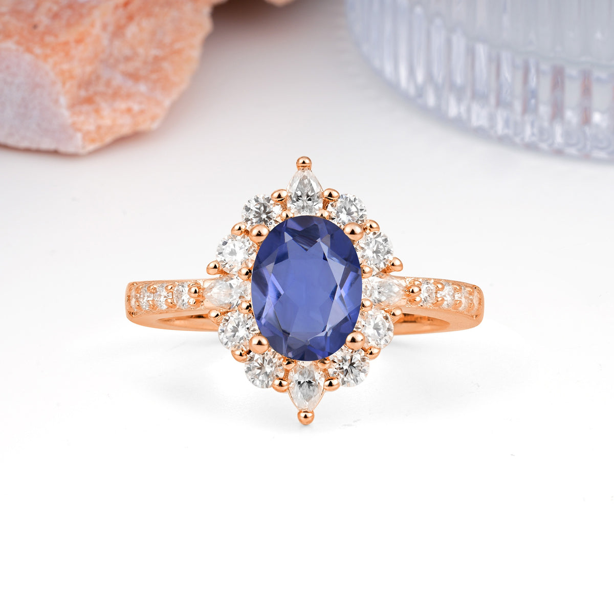 Classic Pavé-Set, Luxurious 4-Prong Oval Cut Tanzanite Engagement Ring - Additional view