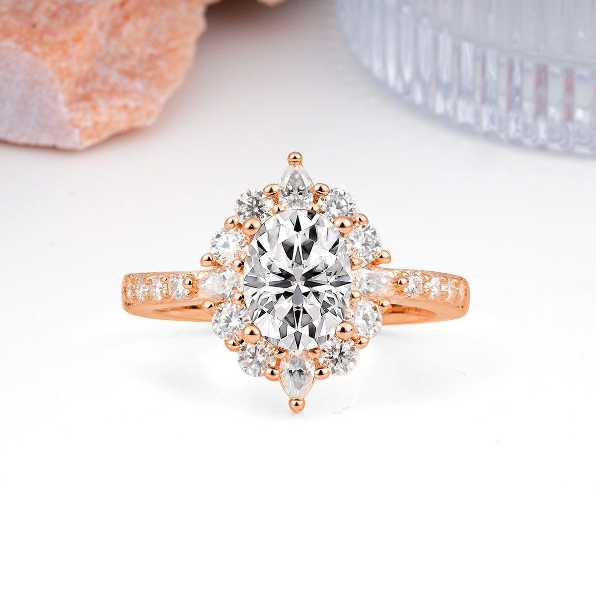 Classic Pavé-Set, Luxurious 4-Prong Oval Cut Lab Diamond Engagement Ring - Additional view