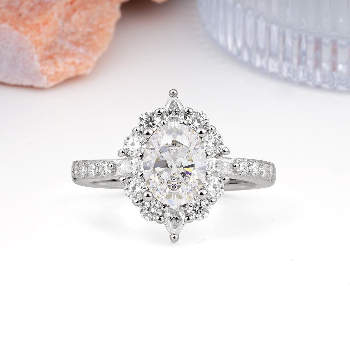 Classic Pavé-Set, Luxurious 4-Prong Oval Cut Moissanite Engagement Ring - Additional view