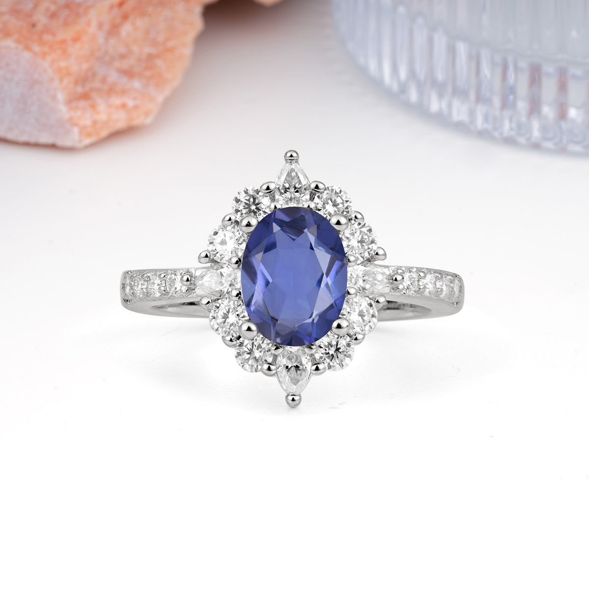 Classic Pavé-Set, Luxurious 4-Prong Oval Cut Tanzanite Engagement Ring - Additional view