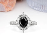 Classic Pavé-Set, Luxurious 4-Prong Oval Cut Black Onyx Engagement Ring - Additional view
