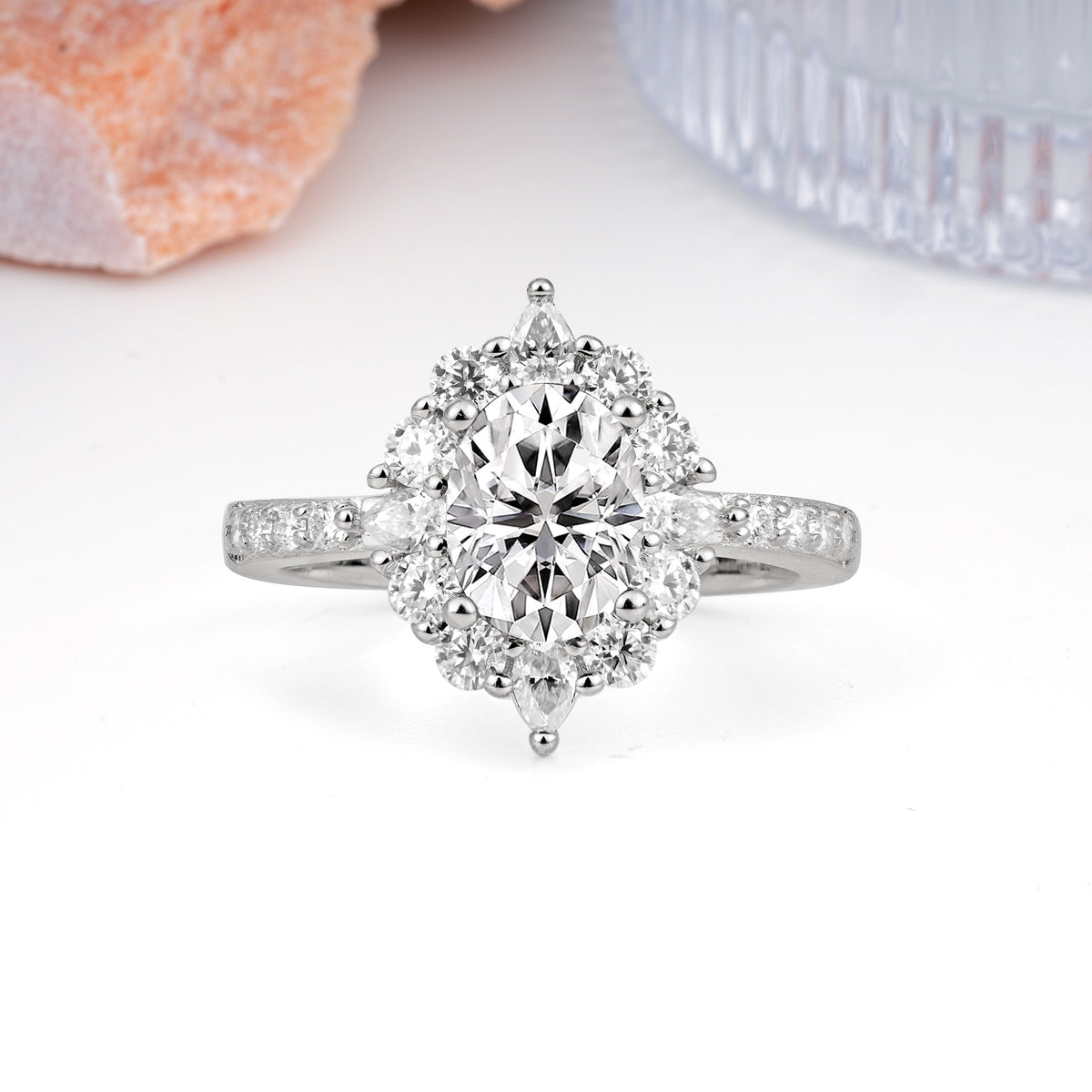Classic Pavé-Set, Luxurious 4-Prong Oval Cut Lab Diamond Engagement Ring - Additional view