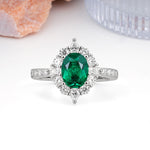Classic Pavé-Set, Luxurious 4-Prong Oval Cut Emerald Engagement Ring - Additional view