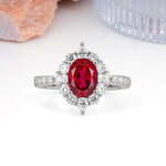 Classic Pavé-Set, Luxurious 4-Prong Oval Cut Ruby Engagement Ring - Additional view