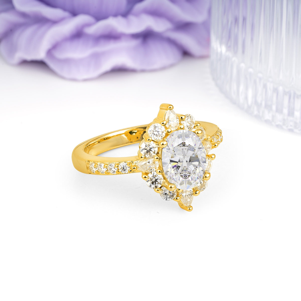 Classic Pavé-Set, Luxurious 4-Prong Oval Cut Moissanite Engagement Ring - Additional view
