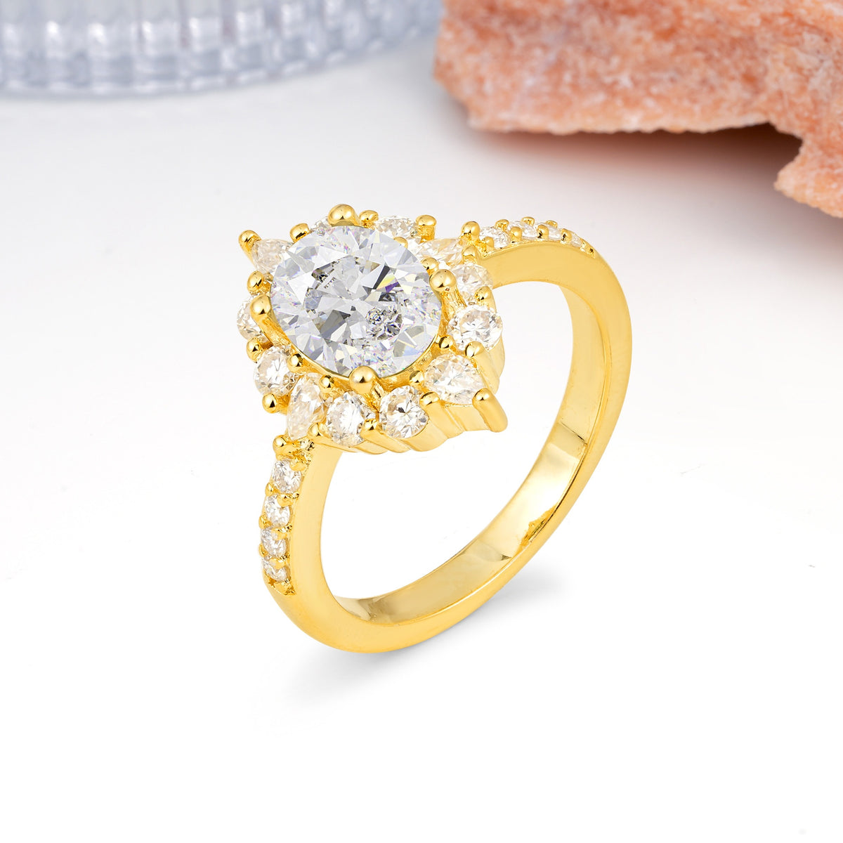 Classic Pavé-Set, Luxurious 4-Prong Oval Cut Moissanite Engagement Ring - Additional view
