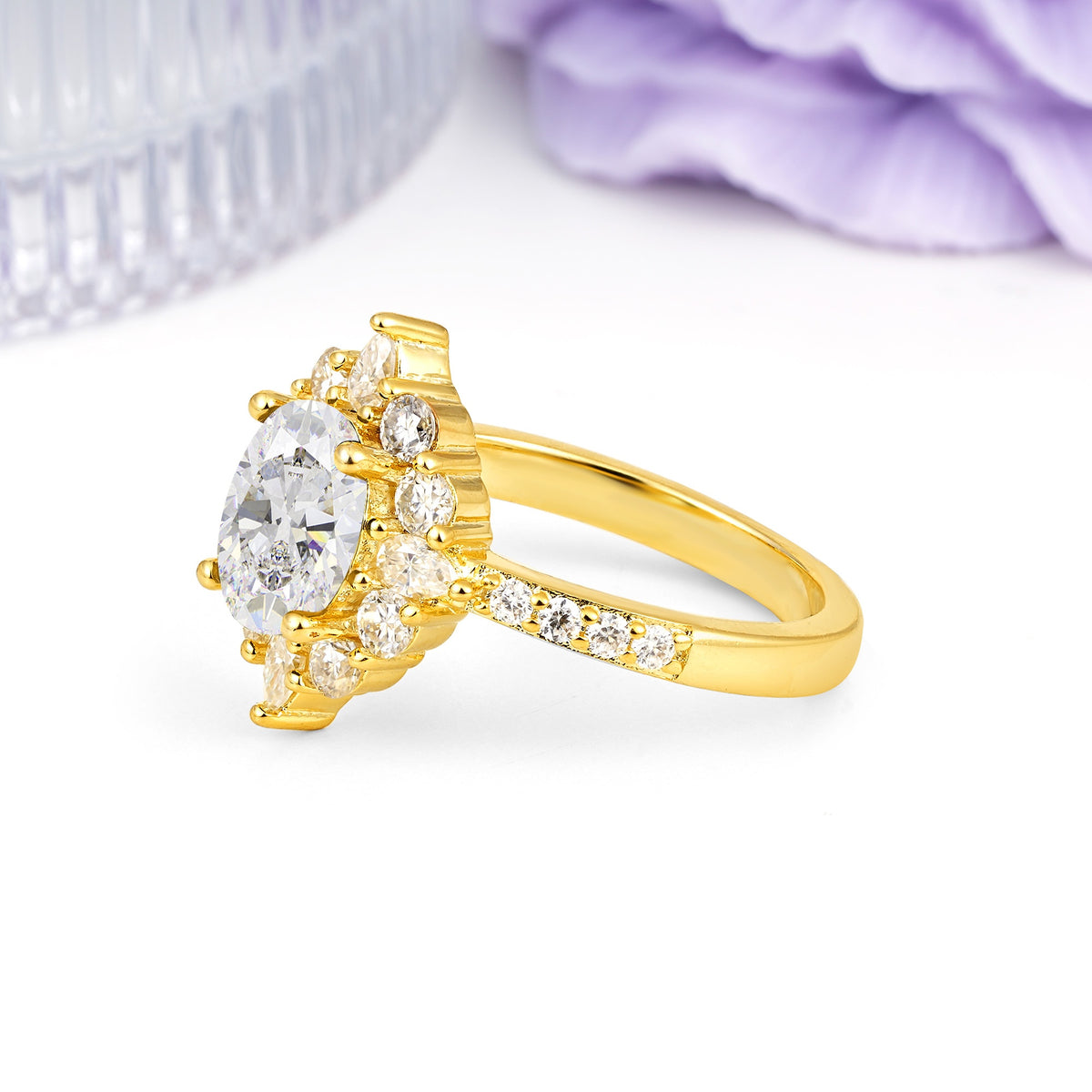 Classic Pavé-Set, Luxurious 4-Prong Oval Cut Moissanite Engagement Ring - Additional view