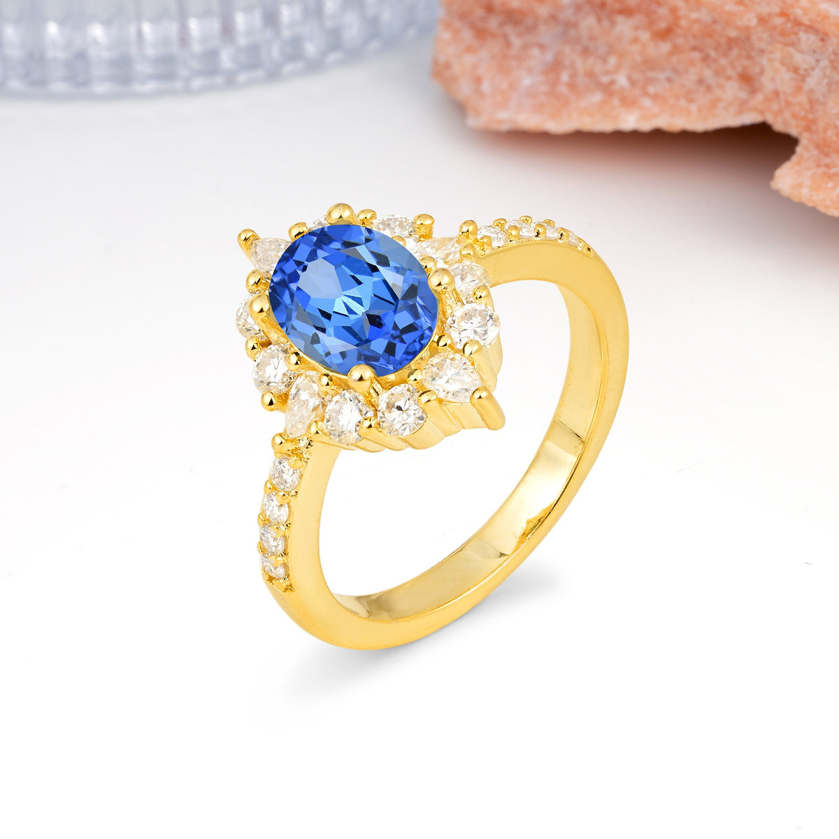 Classic Pavé-Set, Luxurious 4-Prong Oval Cut Sapphire Engagement Ring - Additional view
