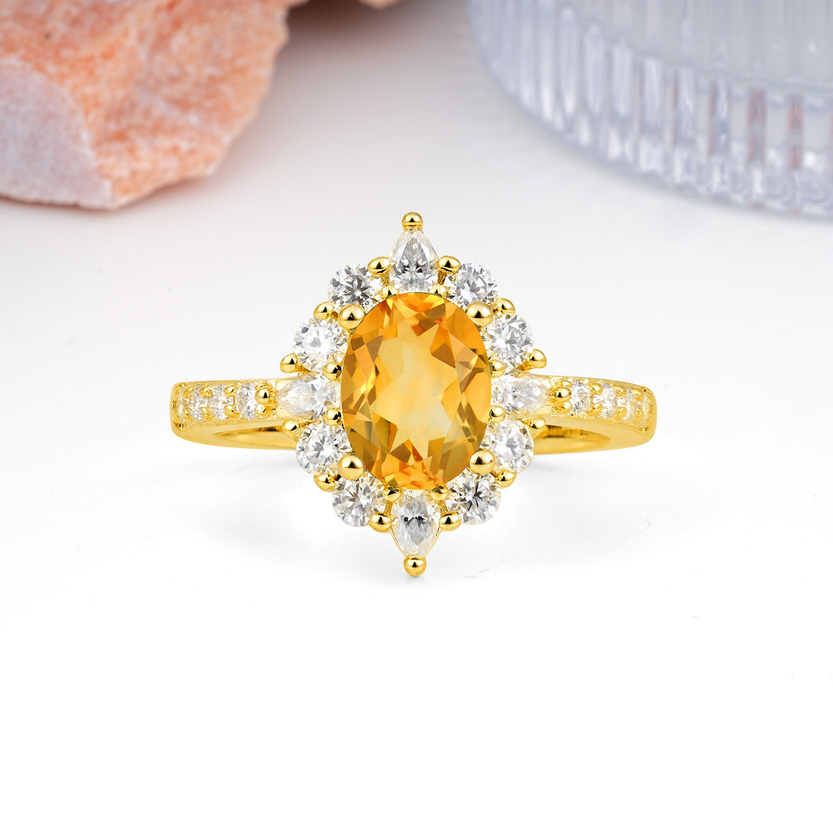 Classic Pavé-Set, Luxurious 4-Prong Oval Cut Citrine Engagement Ring - Additional view