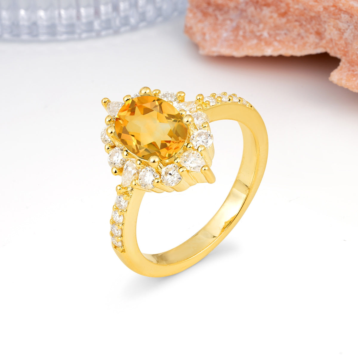 Classic Pavé-Set, Luxurious 4-Prong Oval Cut Citrine Engagement Ring - Additional view