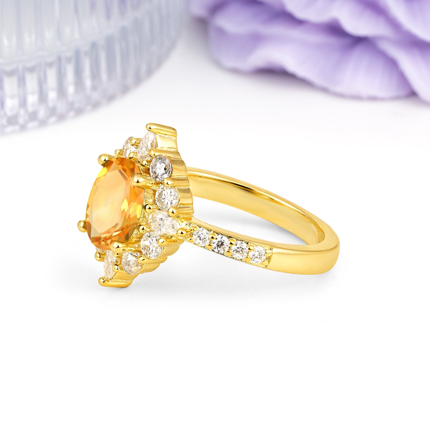 Classic Pavé-Set, Luxurious 4-Prong Oval Cut Citrine Engagement Ring - Additional view