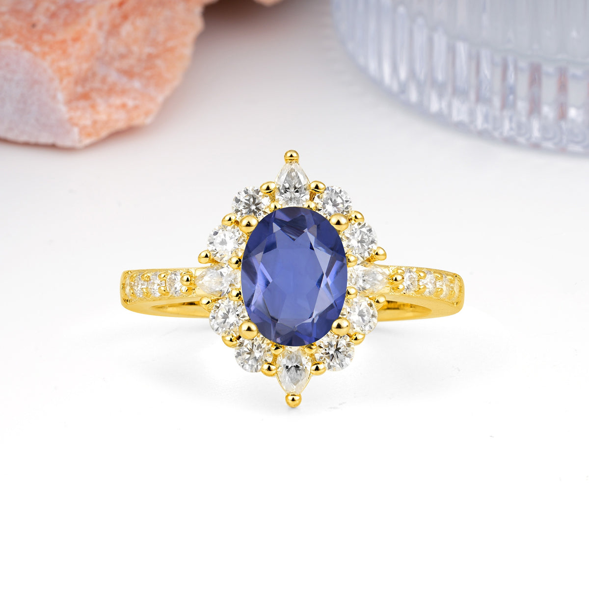 Classic Pavé-Set, Luxurious 4-Prong Oval Cut Tanzanite Engagement Ring - Additional view