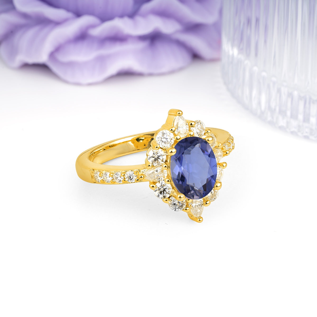 Classic Pavé-Set, Luxurious 4-Prong Oval Cut Tanzanite Engagement Ring - Additional view