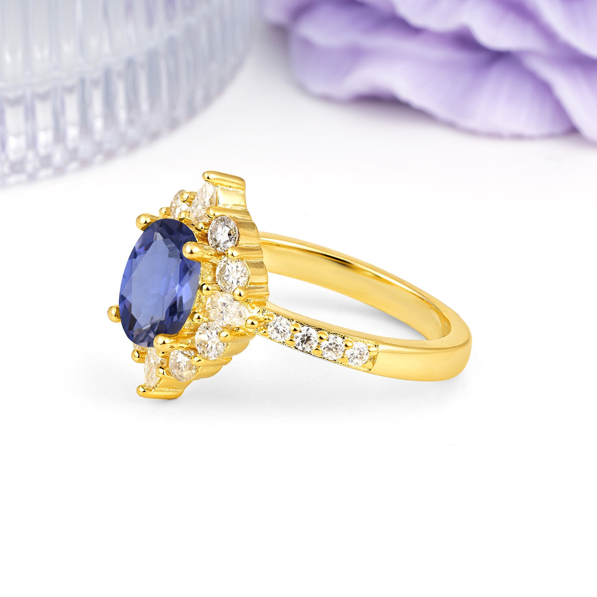 Classic Pavé-Set, Luxurious 4-Prong Oval Cut Tanzanite Engagement Ring - Additional view