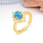 Classic Pavé-Set, Luxurious 4-Prong Oval Cut Turquoise Engagement Ring - Additional view
