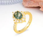 Classic Pavé-Set, Luxurious 4-Prong Oval Cut Moss Agate Engagement Ring - Additional view