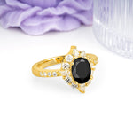 Classic Pavé-Set, Luxurious 4-Prong Oval Cut Black Onyx Engagement Ring - Additional view