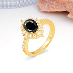 Classic Pavé-Set, Luxurious 4-Prong Oval Cut Black Onyx Engagement Ring - Additional view